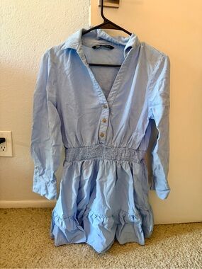 Zara Linen Blue Dress